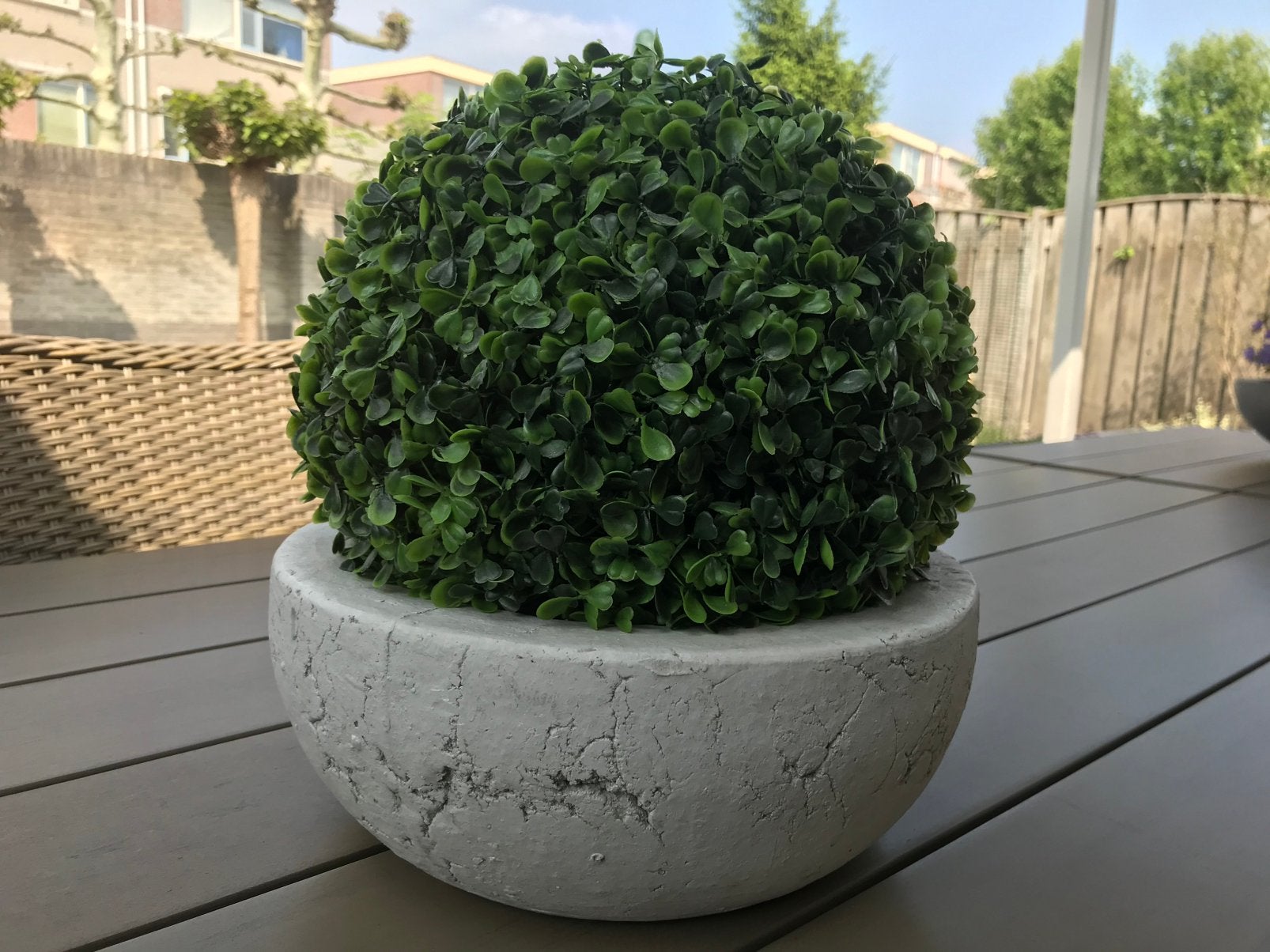 Buxusbol in marmer-look pot, Ophalen, Steen, Rond, Zo goed als nieuw