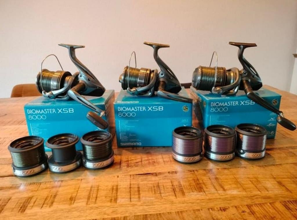 Shimano 8000 XSB + 6 reservespoelen!!, Ophalen of Verzenden, Zo goed als nieuw, Molen