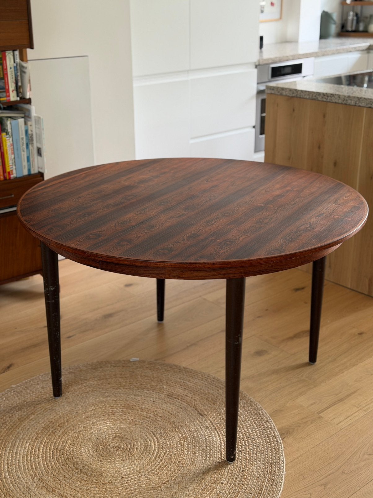 Vintage ronde eettafel - uitschuifbaar - Deens  -Mid century, Deens design, mid century modern, jaren 50-60, Rond, Ophalen of Verzenden