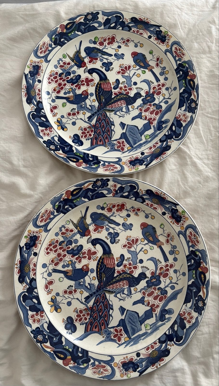 Vintage Wandborden (sierborden decoratie)met Pauw en Bloemen, Antiek en Kunst, Ophalen