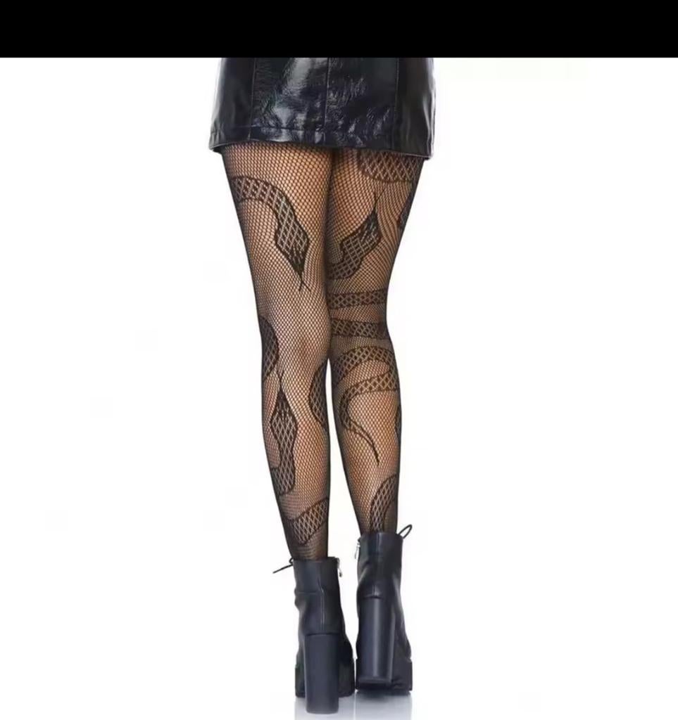 Nieuwe Zwarte Fishnet Panty met Slangenprint, Ophalen, Nieuw, Zwart, Panty