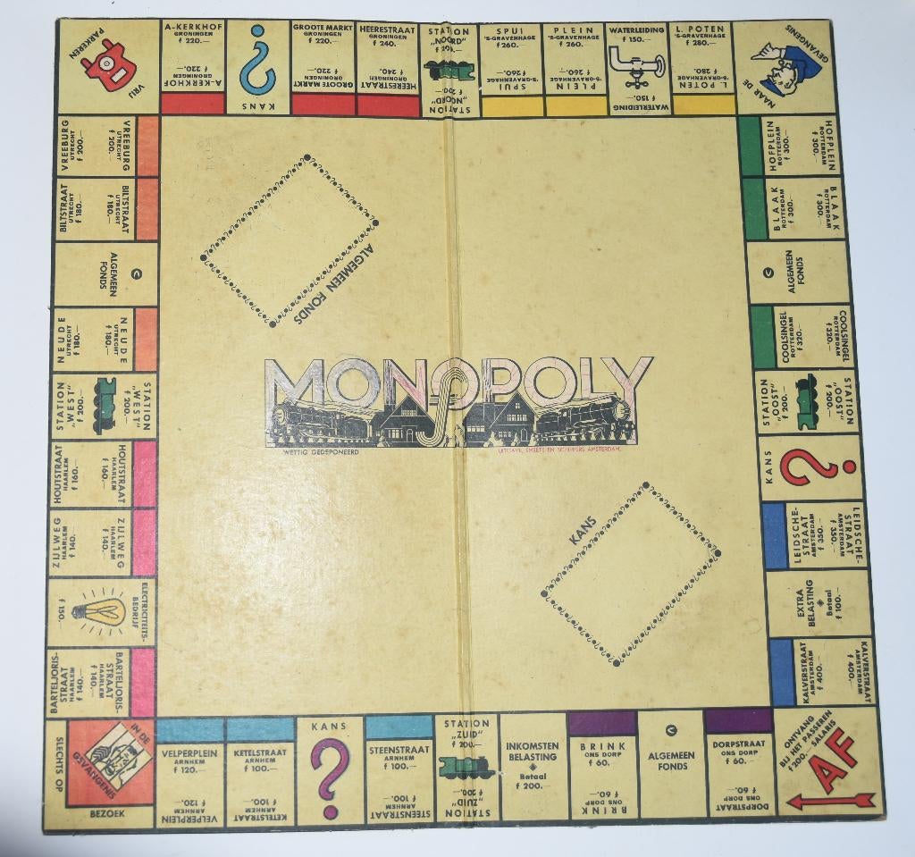 Oud Monopoly Nederlandse uitgave spel bord uit 1957, Antiek en Kunst, Verzenden
