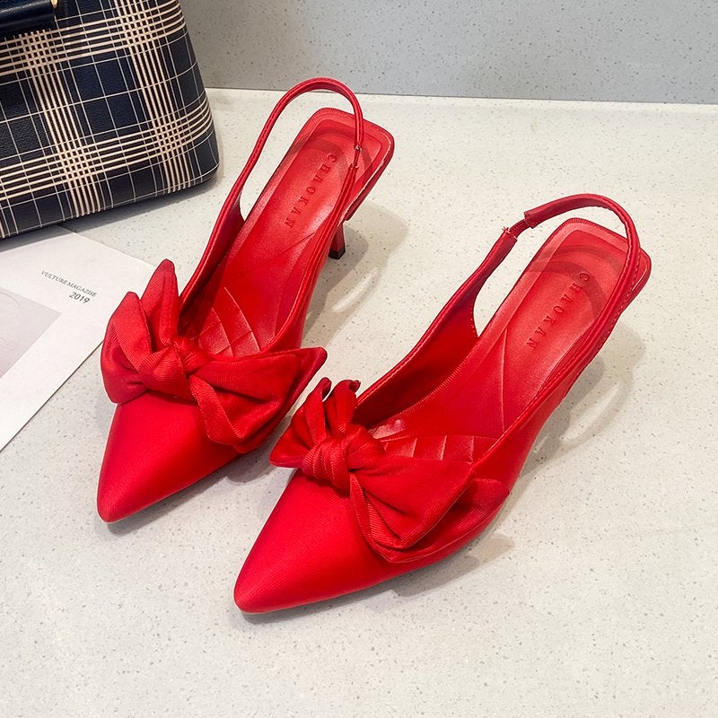 Rode pumps met strik hakken schoenen zomer loafers dames, Ophalen of Verzenden, Nieuw, Rood, Pumps
