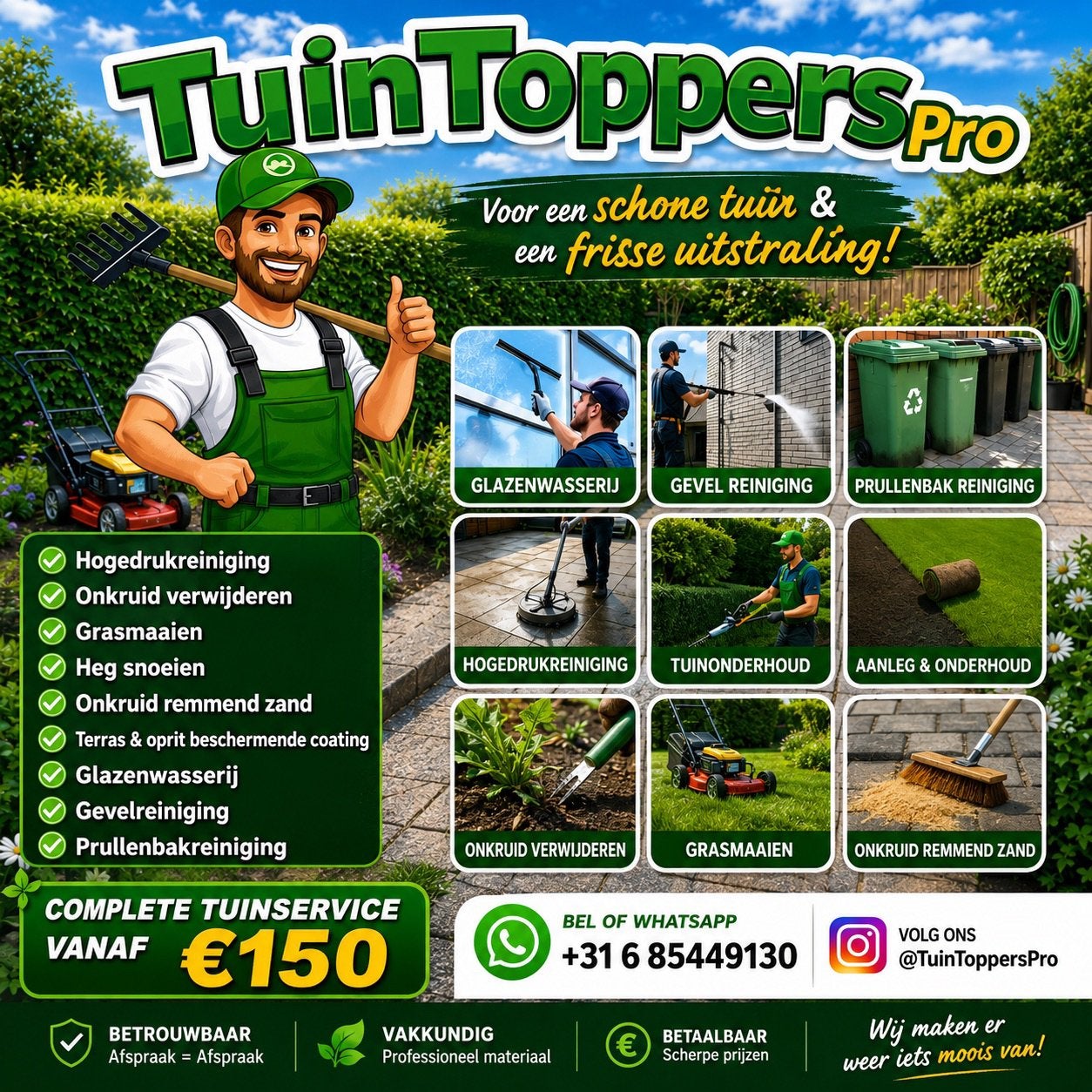 Tuinman, Hoevenier, Tuinonderhoud, Hogedruk, gazon onderhoud, Ophalen of Verzenden