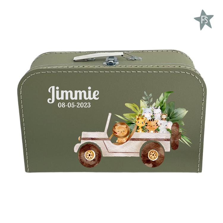 Geprint koffertje met naam en junglejeep, Kraamcadeau, Info@freubelshoponline.nl, Ophalen of Verzenden, Klimmen