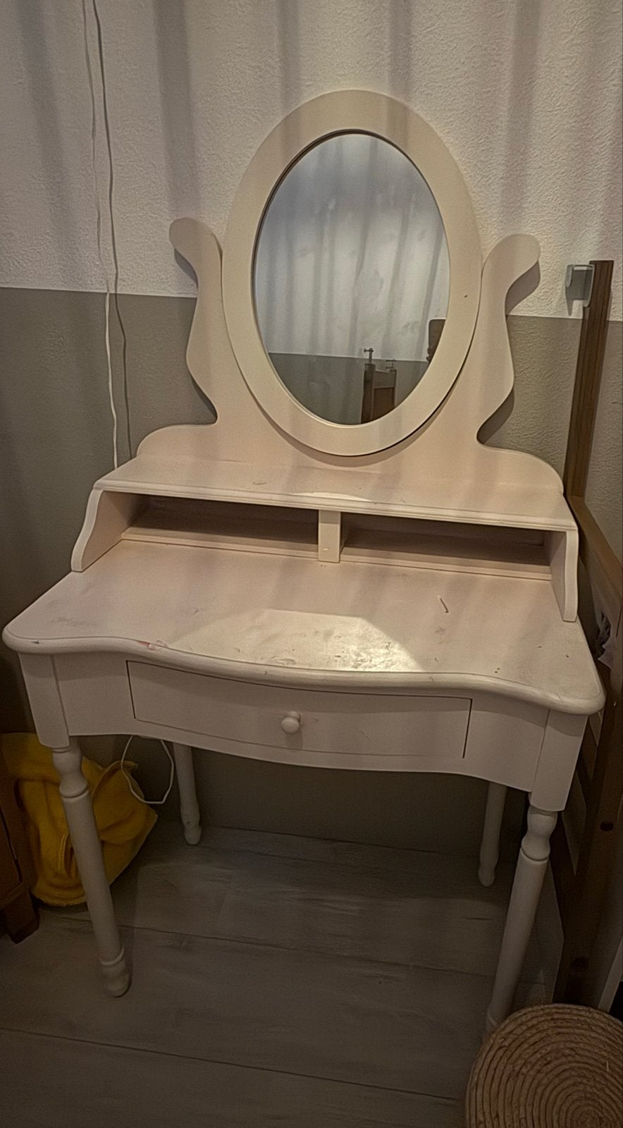 Vintage kaptafel met spiegel - Crème, Gebruikt, 100 tot 150 cm, Hout, 50 tot 100 cm