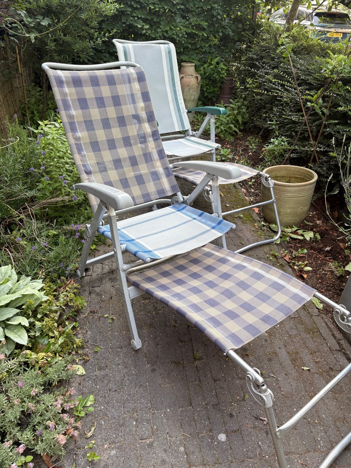 2x Verstelbare Aluminium Ligstoelen - Gebruikt, Ophalen, Gebruikt, Aluminium, Inklapbaar