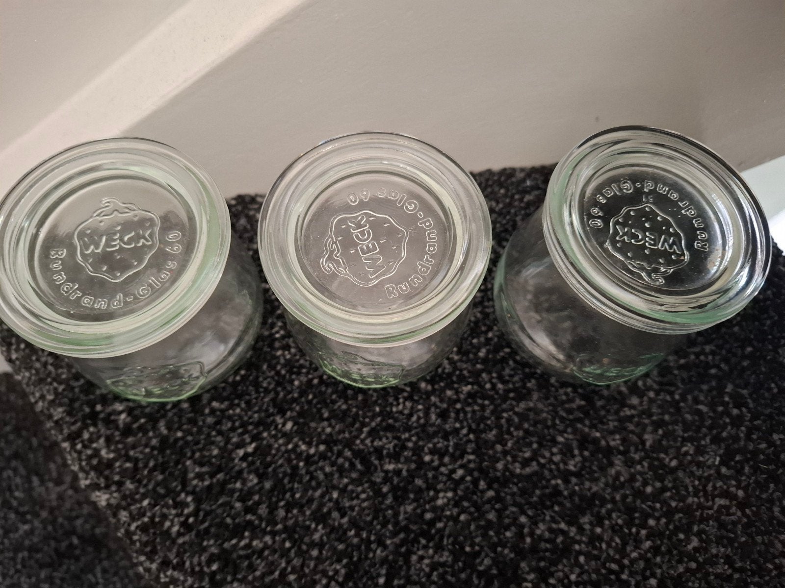 Set van 3 Weck potjes - Glazen potten met deksel, Gebruikt, Transparant, Met deksel, Ophalen of Verzenden