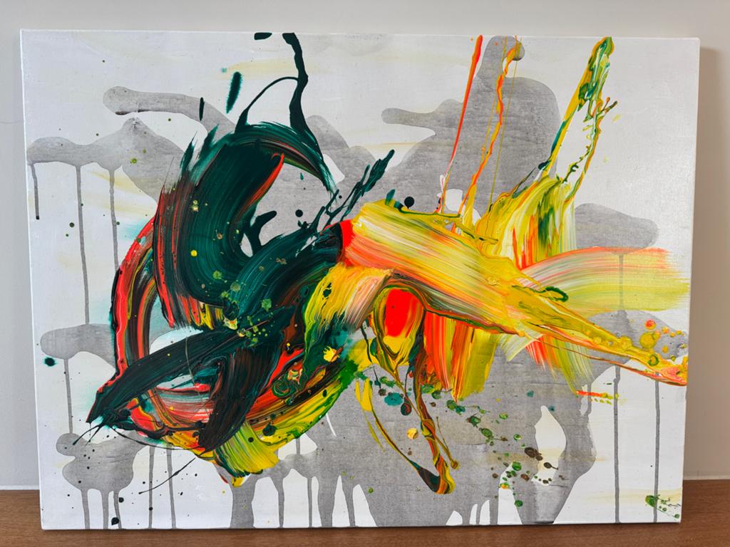 Abstract Schilderij Spomal - 80x60 cm met vernislaag, Antiek en Kunst, Ophalen of Verzenden