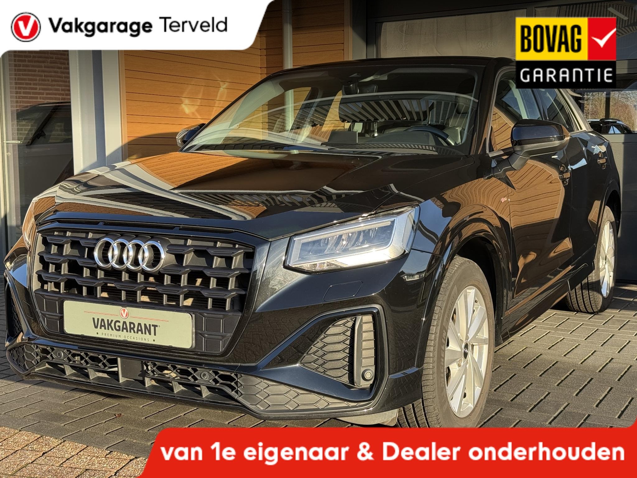 Audi Q2 35 TFSI S-line,Cam,Carpl,Navi,Cruise,Leer, 4 cilinders, 150 pk, Zwart, Leder