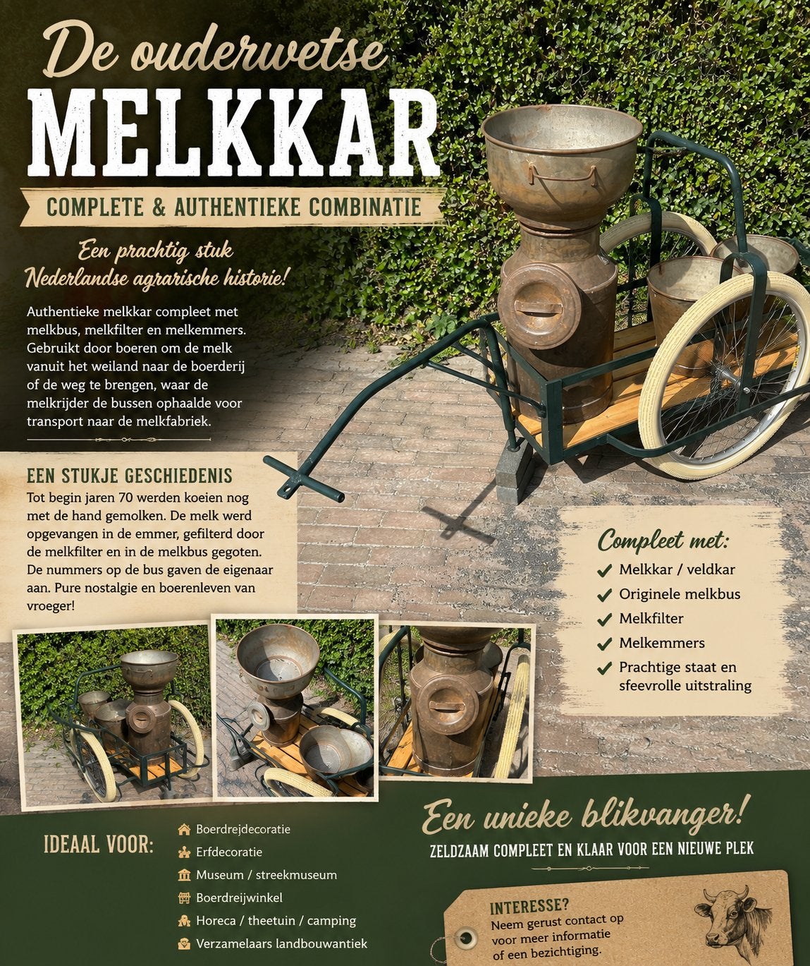 Authentieke melkkar+melkbus,melkfilter+melkemmer va €250🐄🥛, Antiek en Kunst, Ophalen