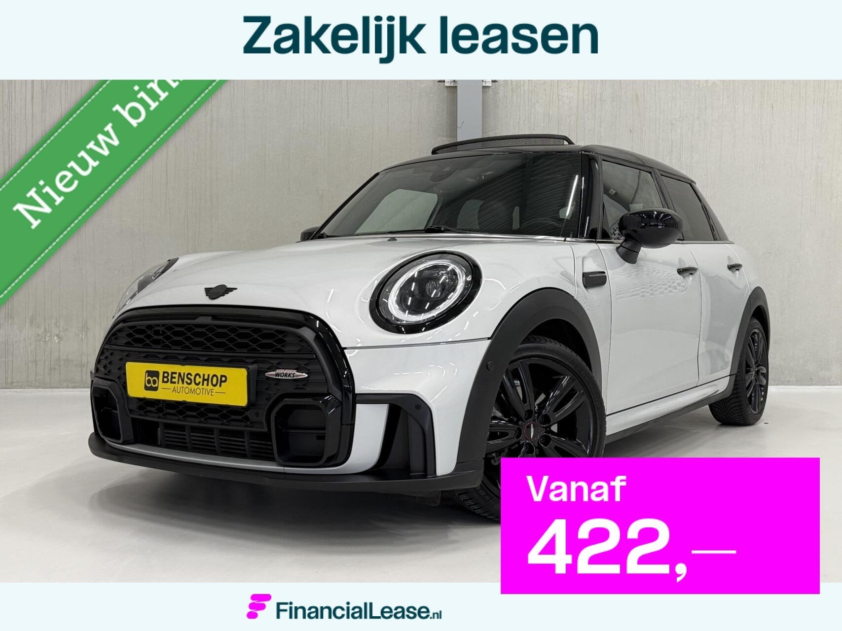 Mini Mini 1.5 Cooper JCW Panodak Leer Navi Carplay Camera 5, 136 pk, Zwart, Wit, Leder