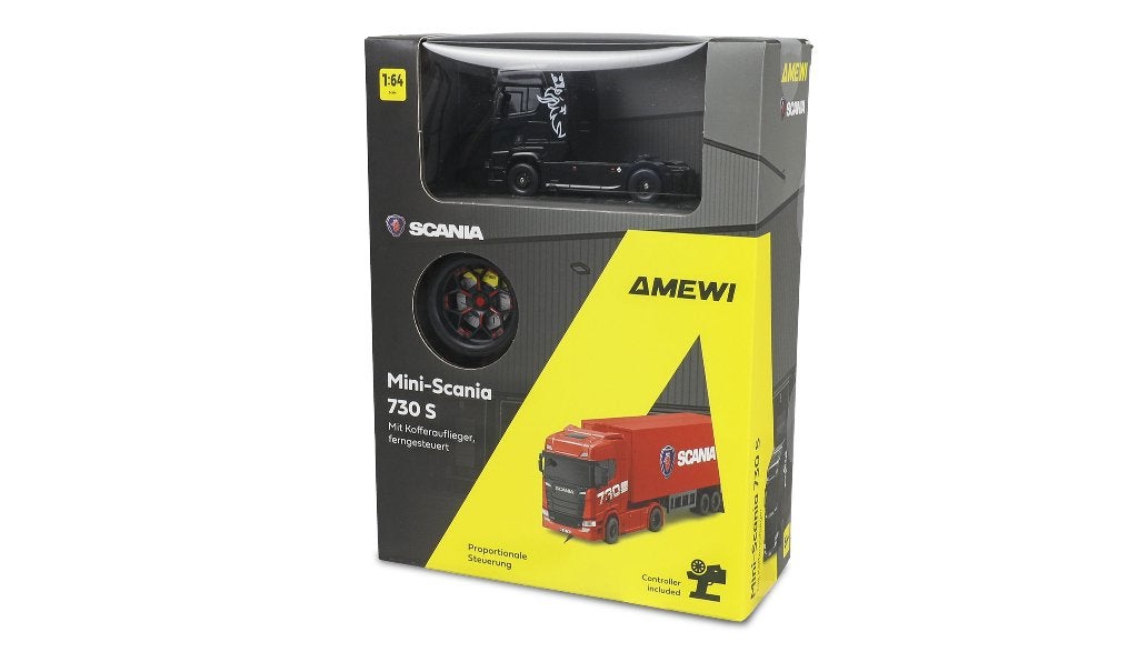 Mini Scania 730 S Box Semi-trailer proportional 1/64 RTR, Elektro, Nieuw, Ophalen of Verzenden, Auto onroad