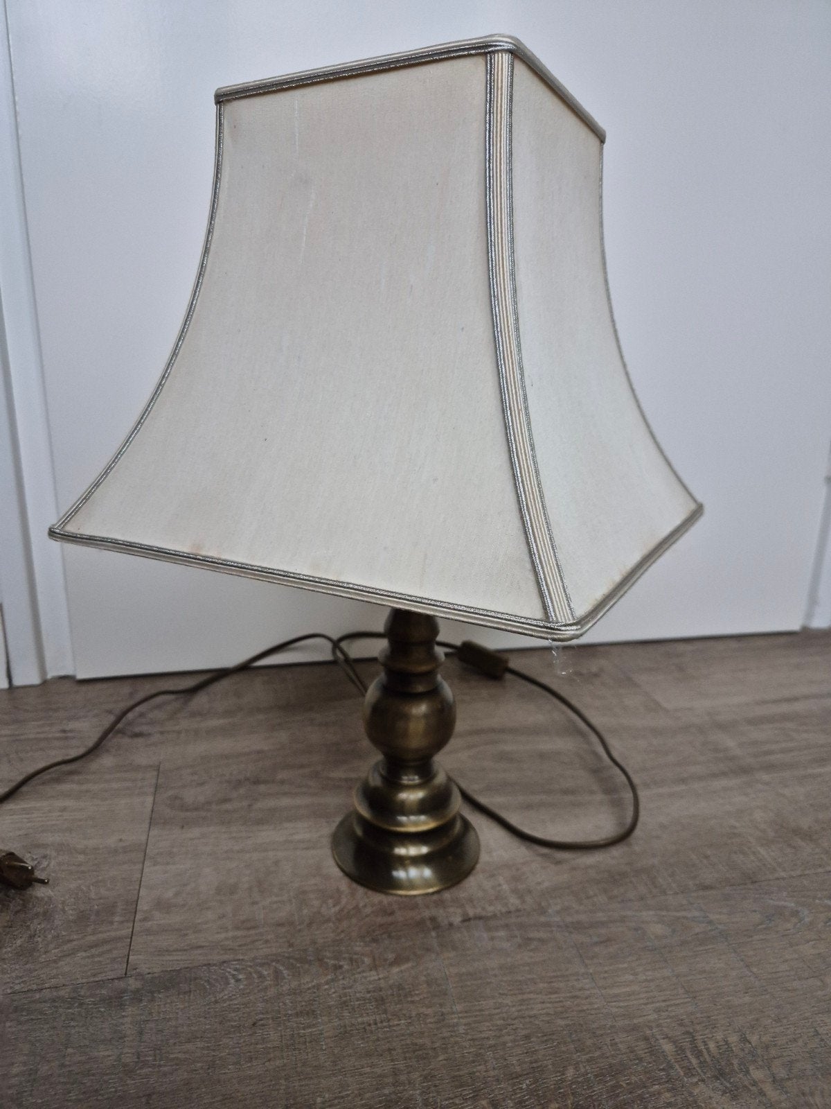 Vintage Tafellamp met Stoffen Kap - Bronskleurig, Ophalen of Verzenden