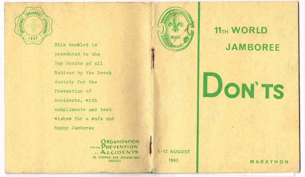 Wereld Jamboree Griekenland 1963  boekje DON'TS, Verzamelen, Scouting, Ophalen of Verzenden, Gebruikt, Boek of Tijdschrift