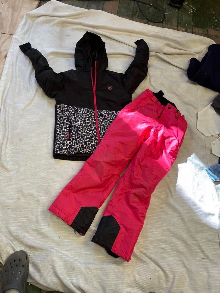 Skipak maat 146/152 - Zwart/Roze met panterprint, Kinderen en Baby's, Kinderkleding | Maat 146, Ophalen of Verzenden