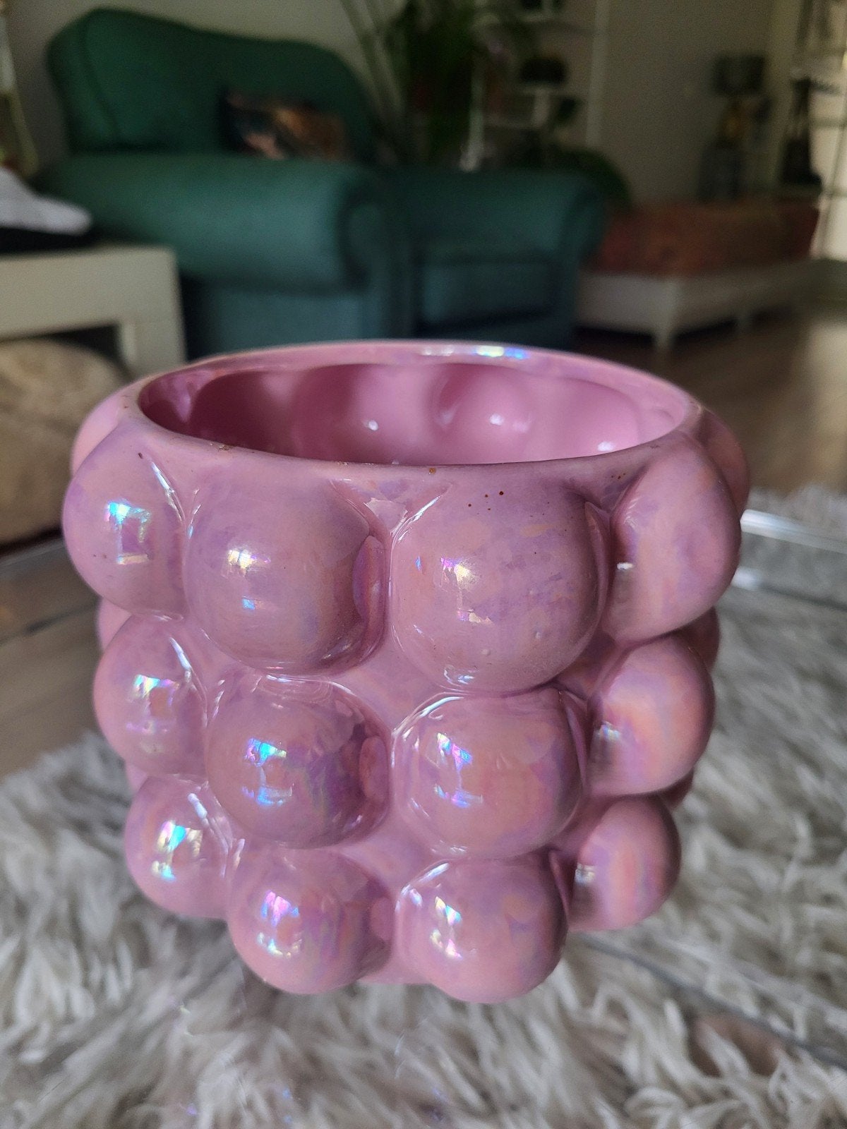 Roze 'Bubbly' bloempot van Cozy Creations, 16x12.2cm, Tuin en Terras, Bloempotten, Ophalen, Rond, Binnen, Zo goed als nieuw