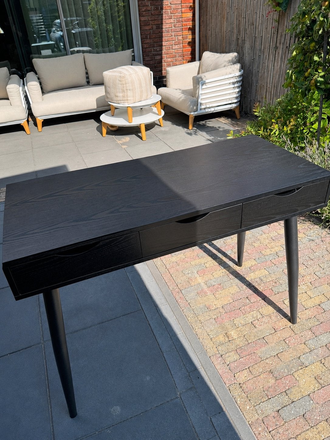 Zwart bureau/console tafel met 3 lades, Ophalen, Zo goed als nieuw