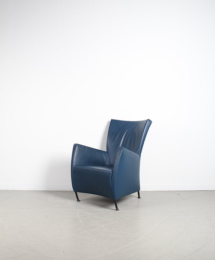 Montis Windy blauw leder + bijpassende hocker, Niet ingevuld, Zo goed als nieuw, Niet ingevuld, Niet ingevuld