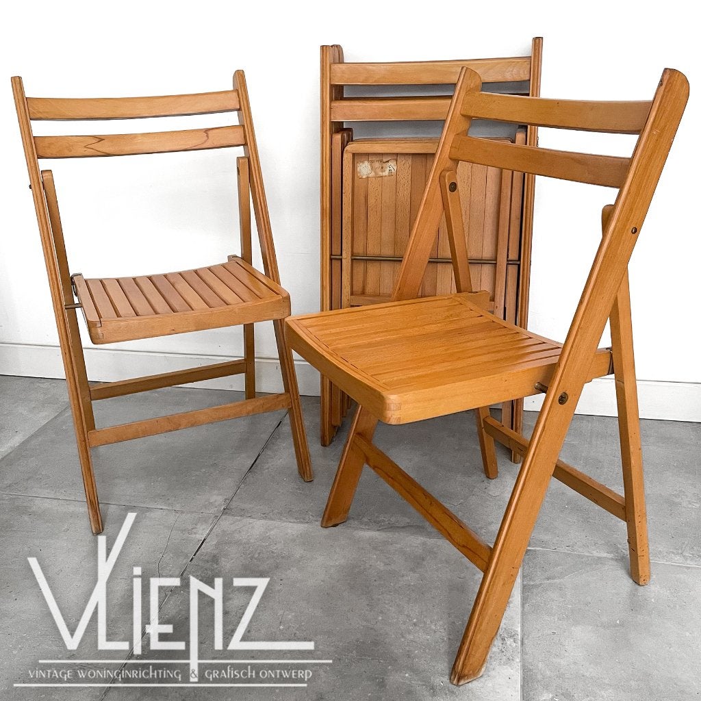 Vijf vintage, retro houten klapstoelen C.T.C., Ophalen, Vintage, retro, industrieel, Gebruikt, -