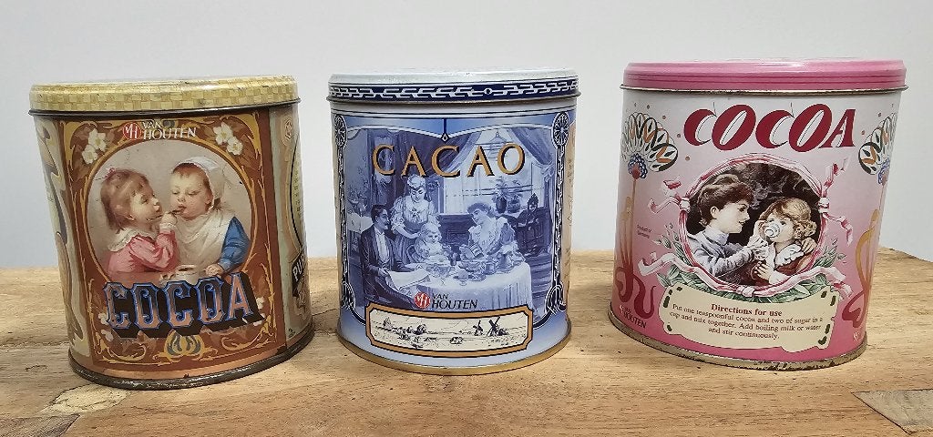 3 LEUKE OUDE BROCANTE "VAN HOUTEN CACAO" BLIKJES, Ophalen of Verzenden, Gebruikt, Overige, Overige merken