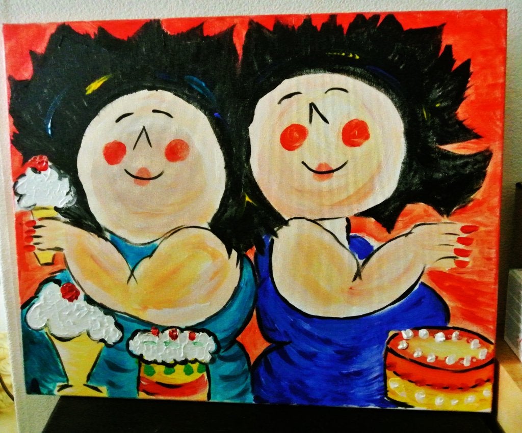Dame dikke dames vrolijk kunstwerk wanddecoratie kleurrijk, Antiek en Kunst, Ophalen of Verzenden