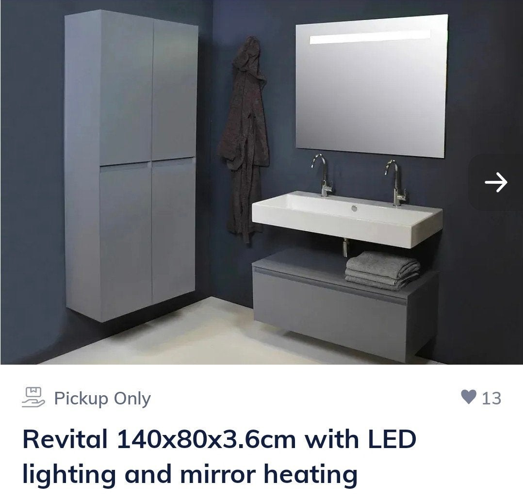 Badkamerspiegel 140x80 cm met LED verlichting en verwarming, Ophalen, Nieuw, Rechthoekig, Minder dan 100 cm