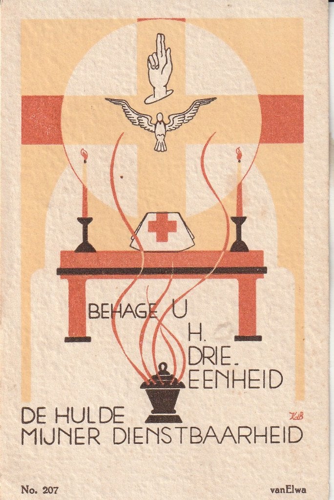 Religieuze prent: Hulde aan de Heilige Drie-eenheid, Ophalen of Verzenden, Gebruikt, Kaart of Prent, Christendom | Katholiek