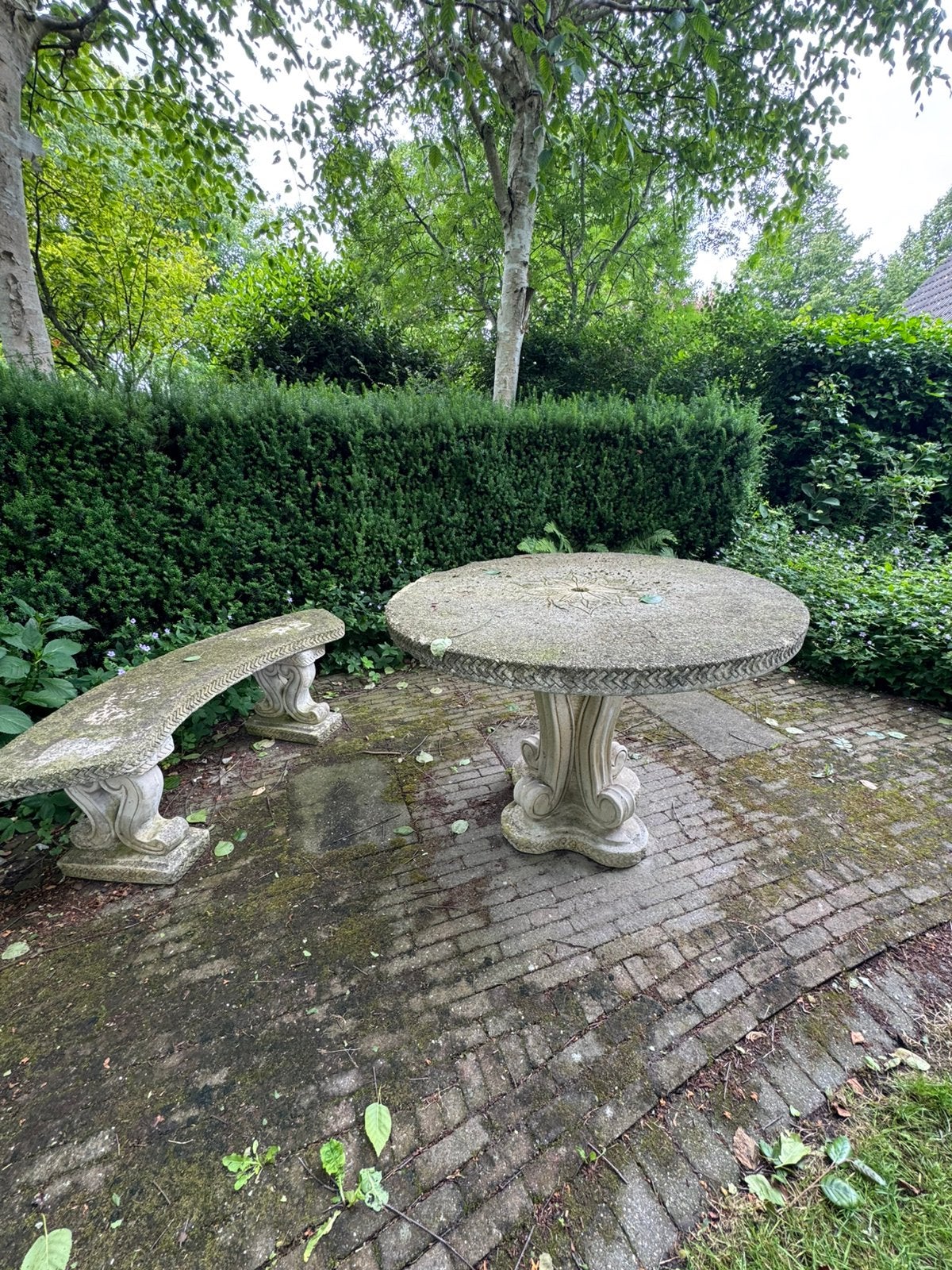 Sierlijke betonnen complete tuinset, Tuin en Terras, Ophalen, Gebruikt, Bank, Tuinset