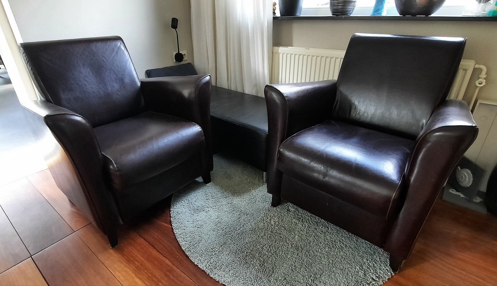 2 fauteuil bruin leder, Ophalen, Gebruikt, 75 tot 100 cm, 50 tot 75 cm