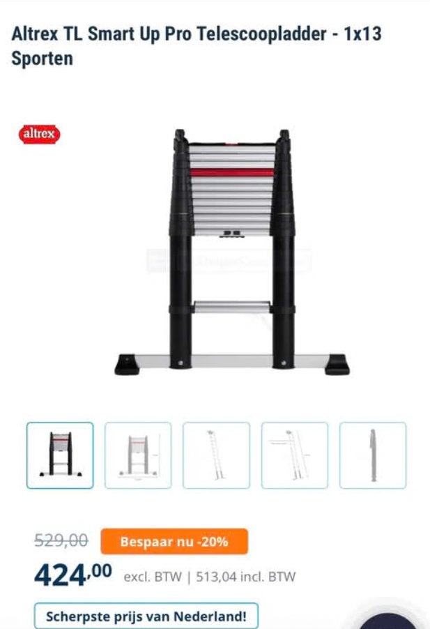 Altrex TL Smart Up Pro Telescoopladder - 1x13 Sporten, Gebruikt, Ophalen of Verzenden, Ladder, Opvouwbaar of Inschuifbaar