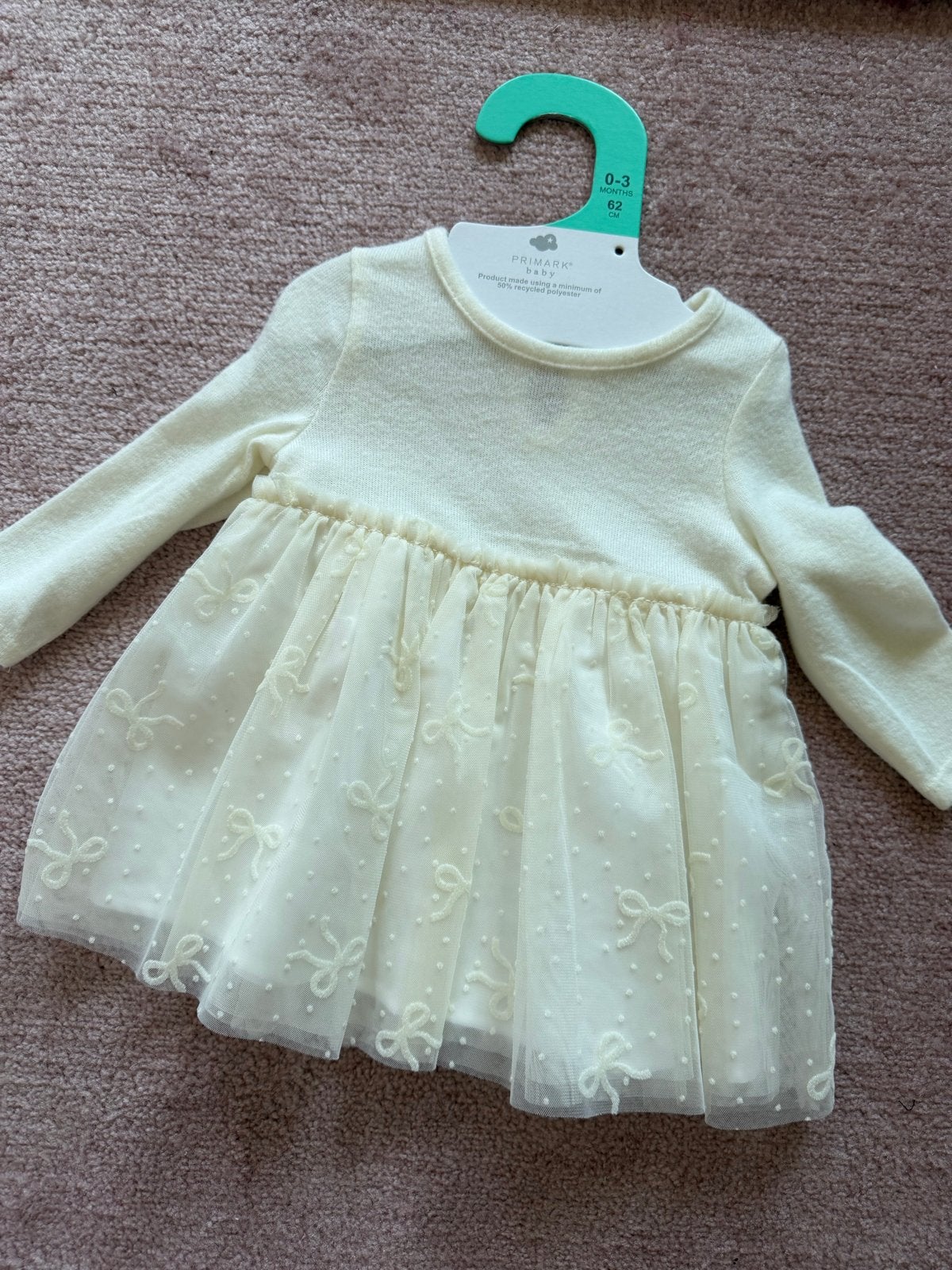 Primark Baby Jurkje Crème met Tule en Strikjes (0-3 mnd), Ophalen of Verzenden, Nieuw, Meisje