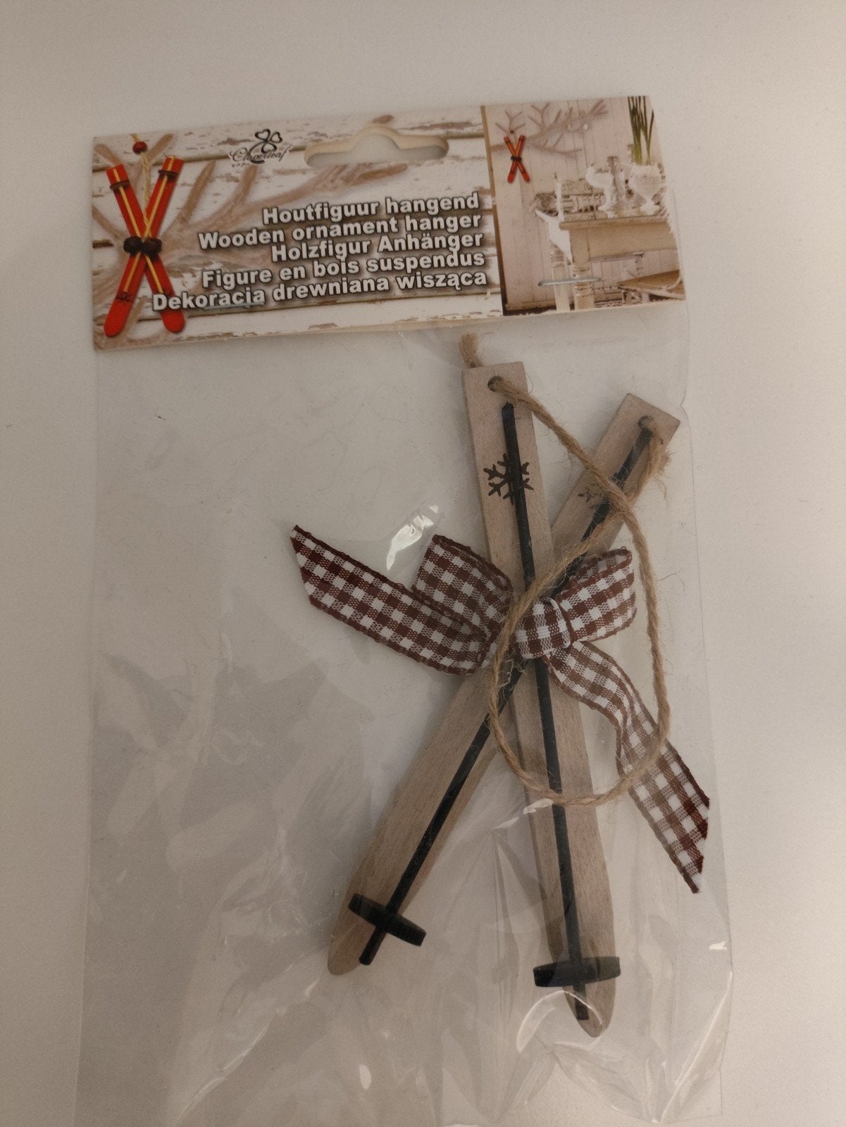Houten hanger met ski's - Decoratie, Ophalen of Verzenden, Nieuw, Bruin, Hout