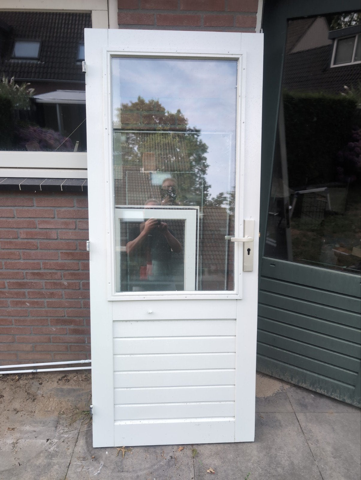 Witte buitendeur met glas en paneel, zo goed als nieuw, Ophalen, 80 tot 100 cm, 200 tot 215 cm, Glas
