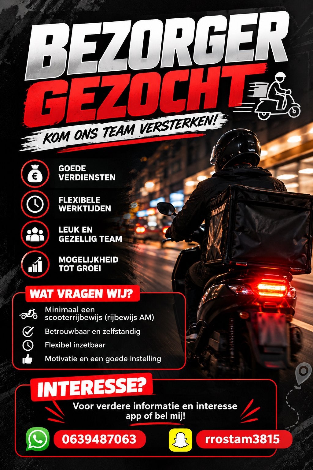 GEZOCHT: Scooterbezorger in Amersfoort, Ophalen of Verzenden, Zo goed als nieuw