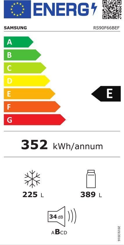 Samsung Amerikaanse koelkast RS90F66BEFEF Family Hub - Zwart, 200 liter of meer, 60 cm of meer, Met aparte vriezer, Nieuw