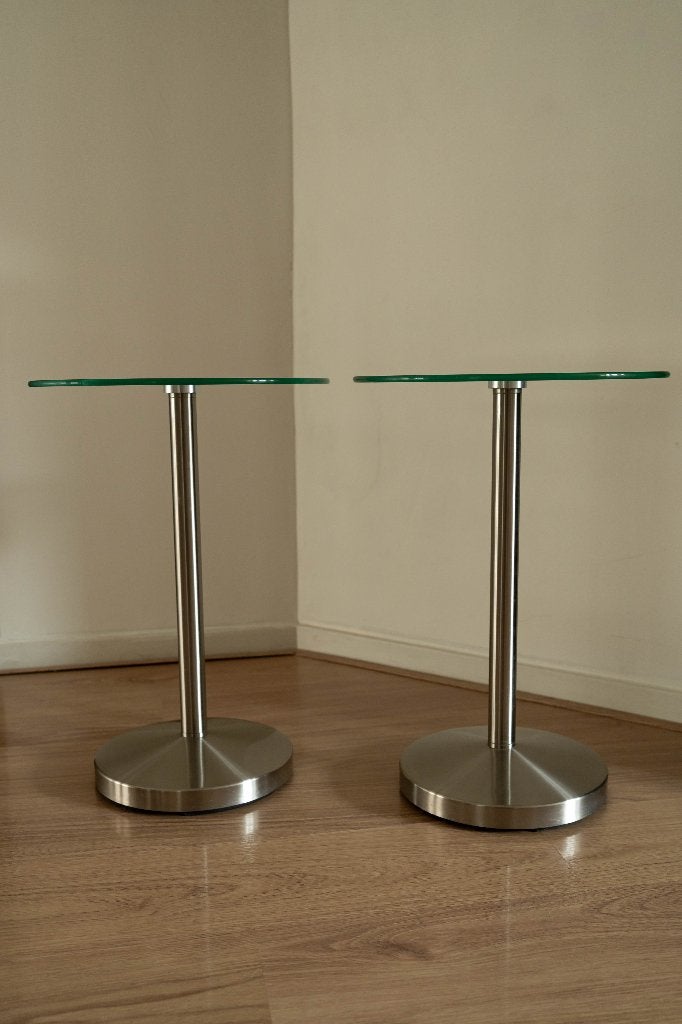 Set van 2 glazen bijzettafels – Chroom, Ø40 x H56 cm, Rond, Ophalen, 45 tot 60 cm, Modern design