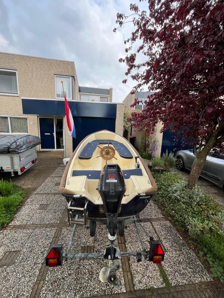 Oudhuijzer 440 met afdekzeil. Inclusief trailer., Ophalen, Tot 10 pk, 3 tot 6 meter, Buitenboordmotor