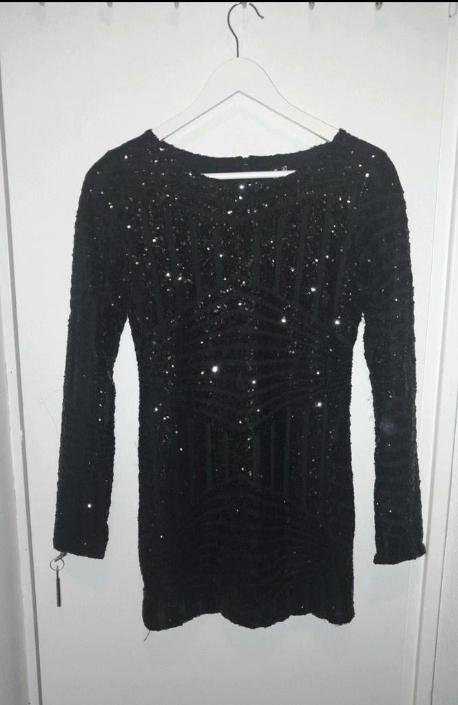 Zwart pailletten jurkje, Verzenden, Zwart, Coolcat, Maat 34 (XS) of kleiner