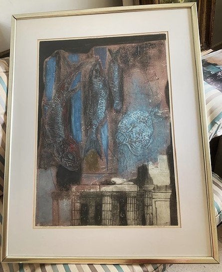 Litho : Griekse variaties 1985 - Eu van Rossem (1924-2007), Antiek en Kunst, Kunst | Litho's en Zeefdrukken, Ophalen, Met glas