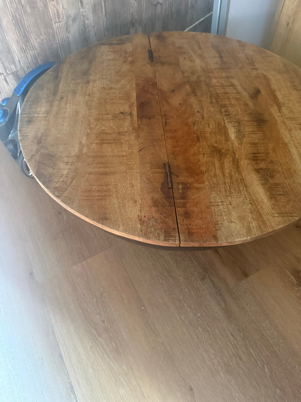 Mango Salon Tafeltje met Klep en Bergruimte, Huis en Inrichting, Tafels | Salontafels, Gebruikt, 50 tot 100 cm, Rond, Overige houtsoorten
