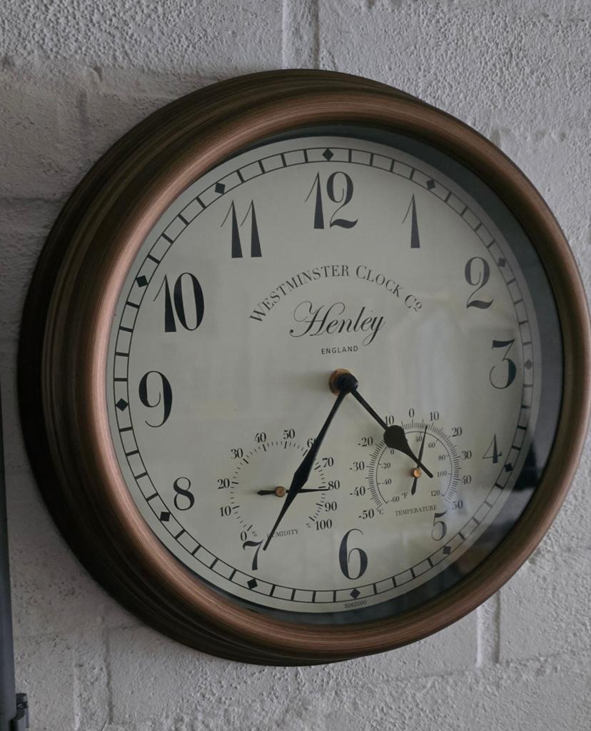 Westminster Henley Wandklok met Thermometer en Hygrometer, Huis en Inrichting, Ophalen of Verzenden, Gebruikt, Analoog, Wandklok
