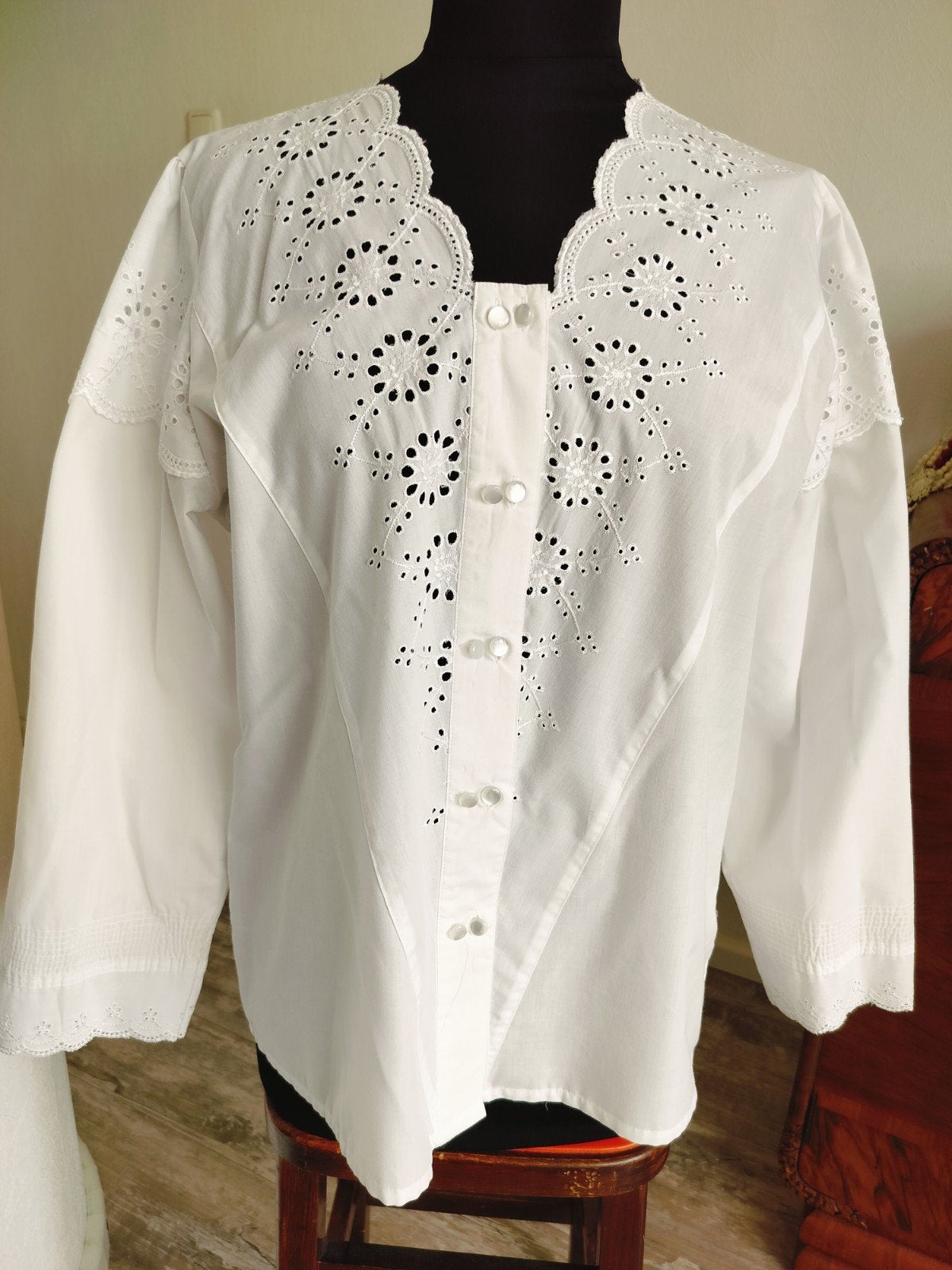 Vintage broderie blouse, Ophalen of Verzenden, Zo goed als nieuw, Wit