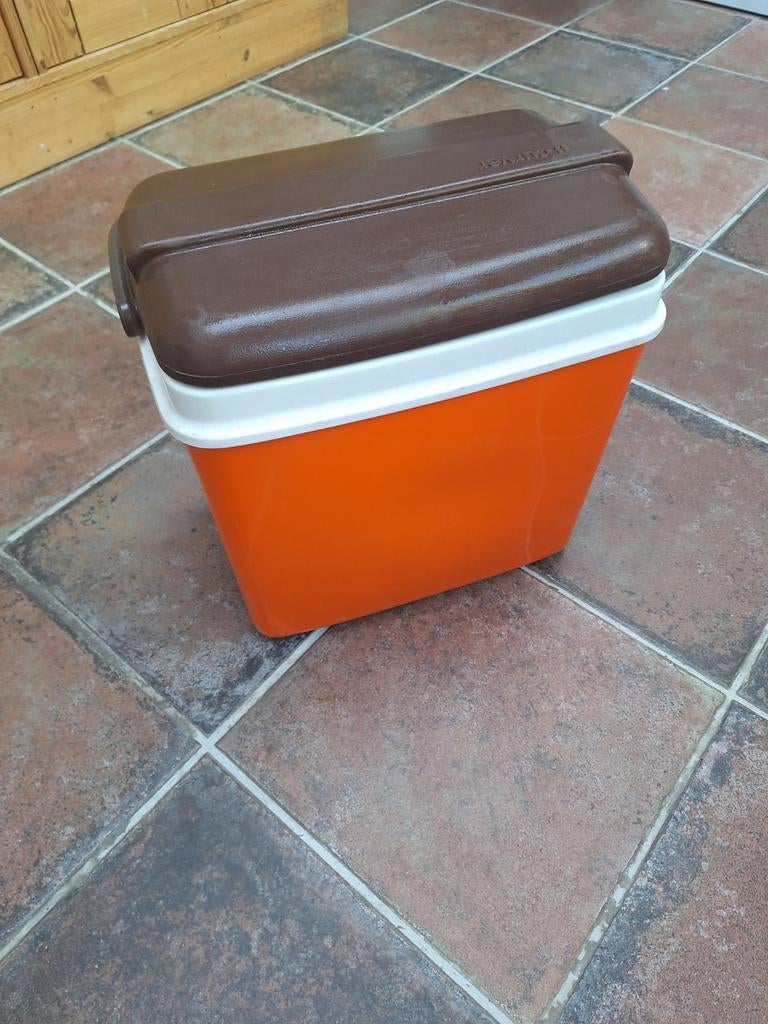 Vintage Curver Koelbox - Oranje met Koelelementen, Caravans en Kamperen, Ophalen of Verzenden, Gebruikt, Koelbox, Koelelement