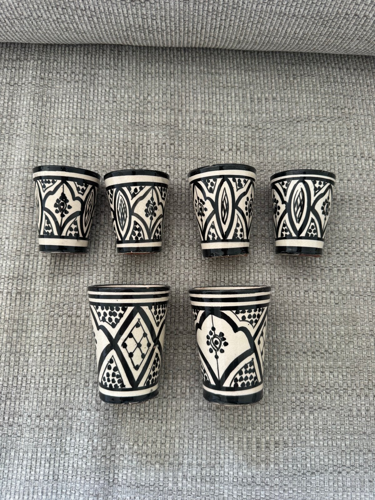 Set van 6 Marokkaanse thee/koffie kopjes, zwart-wit, Ophalen, Gebruikt, Keramiek, Overige stijlen