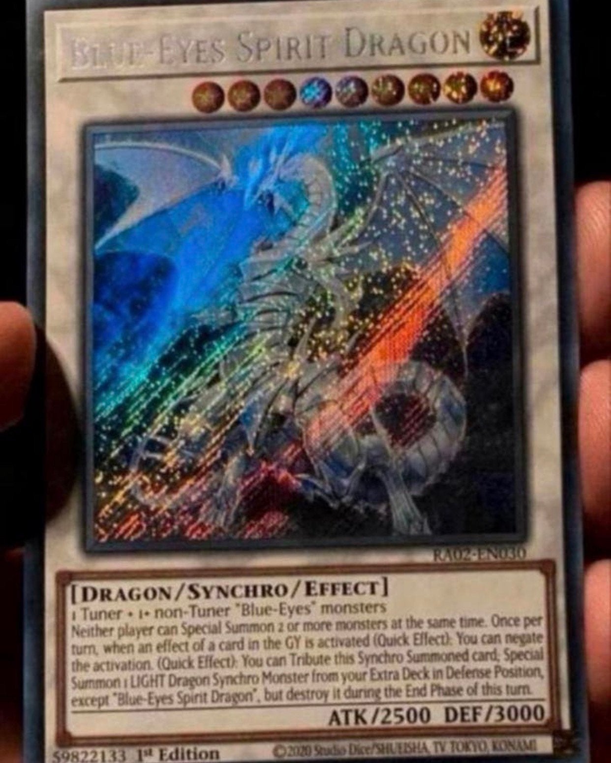 Yu-Gi-Oh! Blue Eyes Spirit Dragon RA02 1st Edition !, Hobby en Vrije tijd, Verzamelkaartspellen | Yu-gi-Oh!, Ophalen of Verzenden
