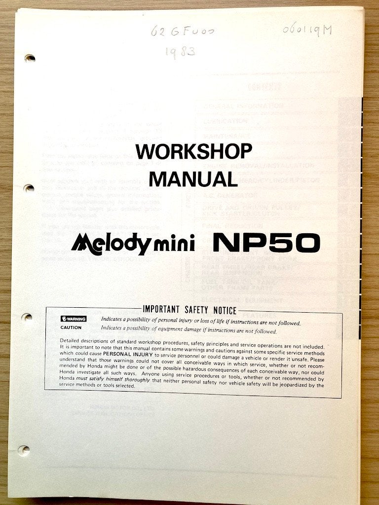 Honda NP50 Melody Mini 1983 Service Manual, Ophalen of Verzenden, Honda