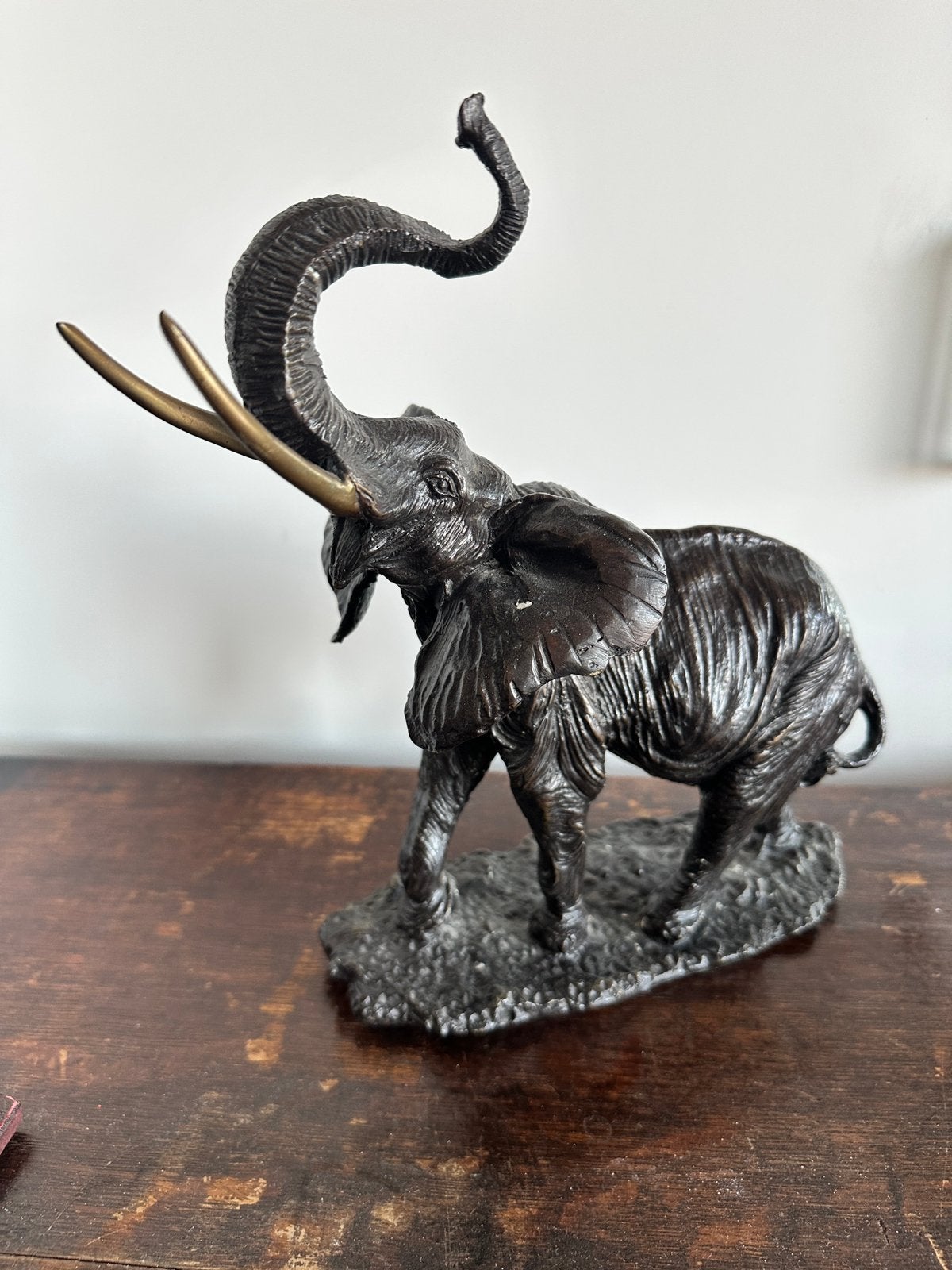 Bronzen Olifant Beeld met Slagtanden, Ophalen, 20 - 50 cm, Beeld, Bruin