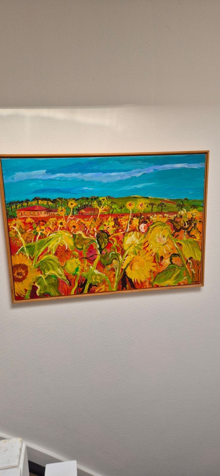 Schilderij Zonnebloemveld in Umbrië, gesigneerd '05, Ophalen, Acrylverf, Gesigneerd, Doek