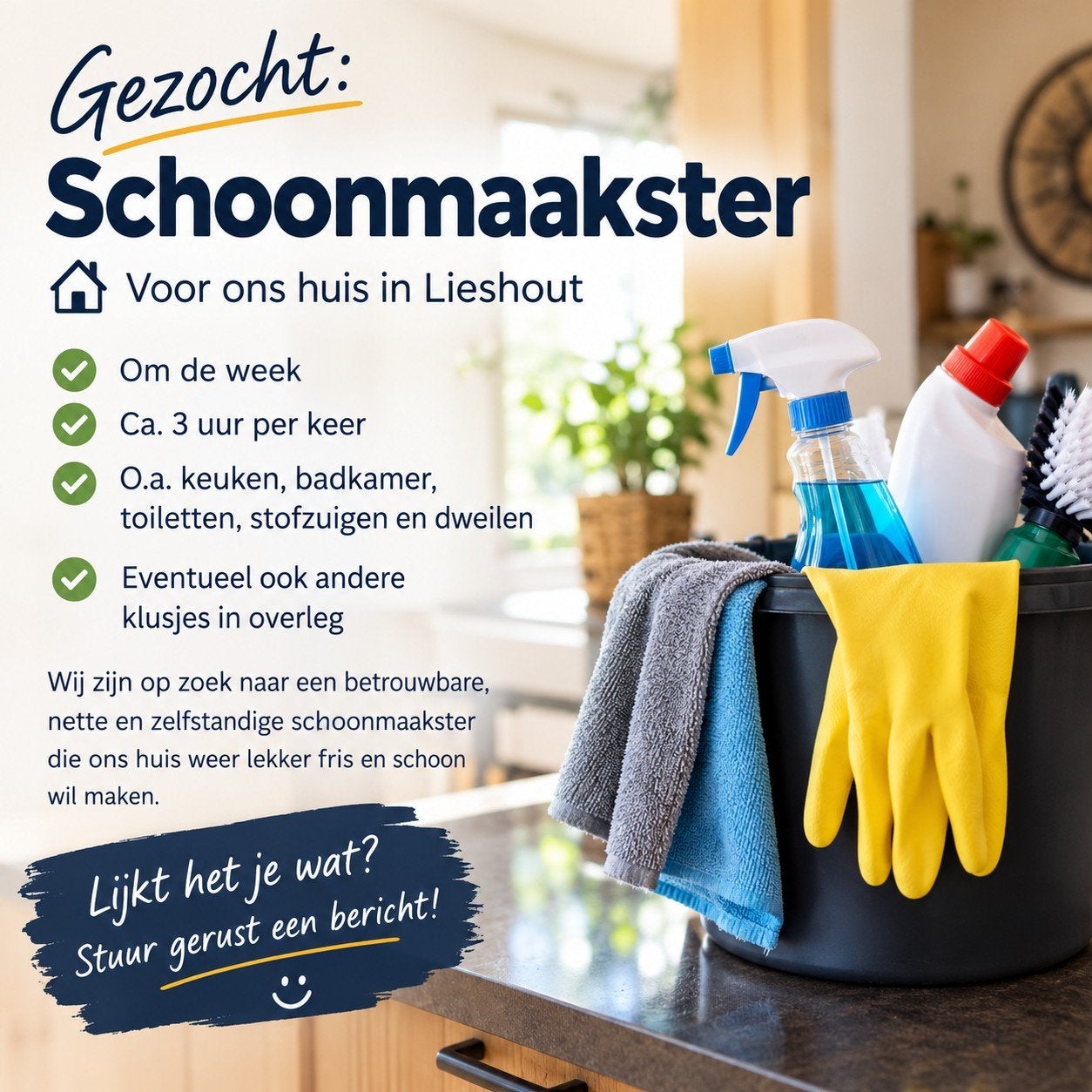 Gezocht poetshulp/schoonmaakster, Vacatures